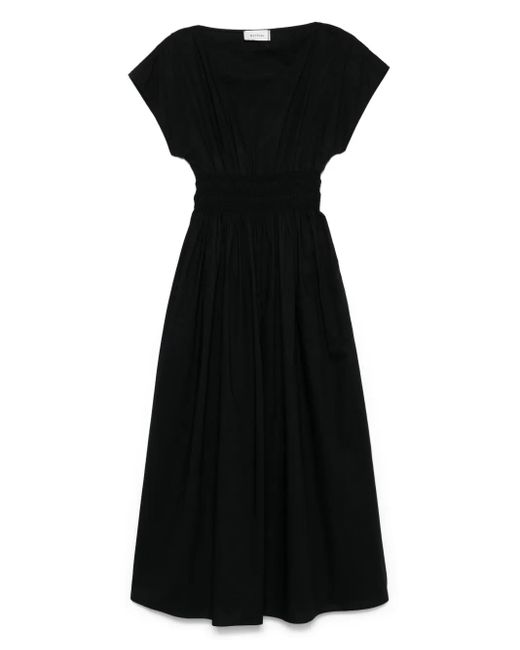 Matteau Black Shirred-Waist Midi Dress