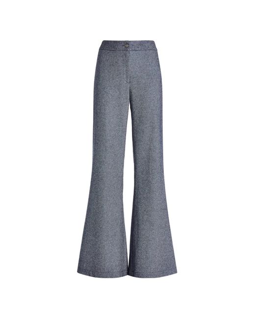 Genny Blue Tweed-Effect Flared Trousers