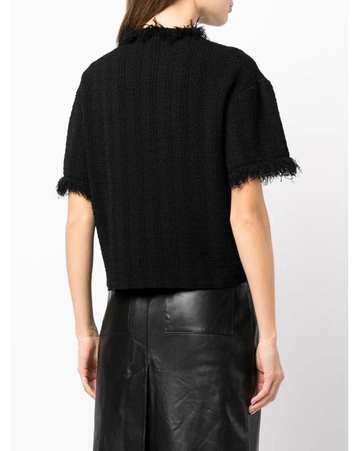 Proenza Schouler Black Frayed-Edge Short-Sleeve Jumper