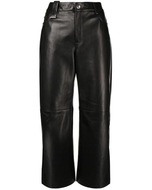 DROMe Black High-Waist Wide-Leg Leather Trousers