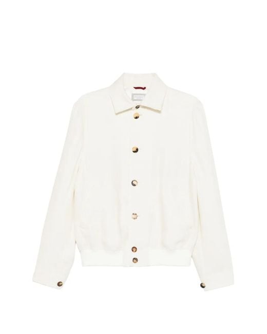 Brunello Cucinelli White Polo-Collar Bomber Jacket for men