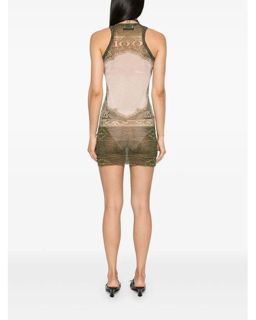 Jean Paul Gaultier Green Cartouche-Print Tulle Mini Dress