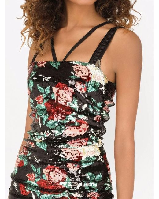 Dolce & Gabbana Black Sequinned Floral Motif Mini Dress
