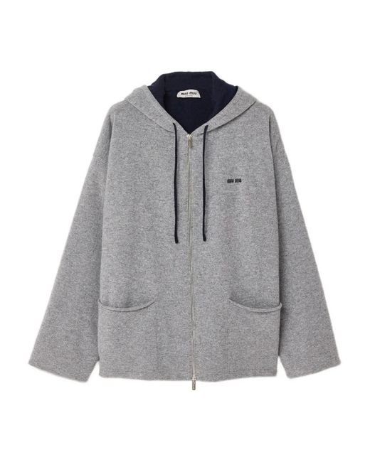 Miu Miu Gray Cashmere Cardigan Hoodie