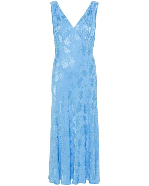 Rixo Blue Sandrine V-Neck Midi Dress