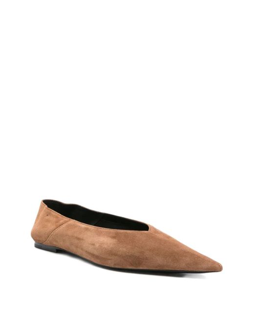 Saint Laurent White Pointed-Toe Suede Ballet Flats