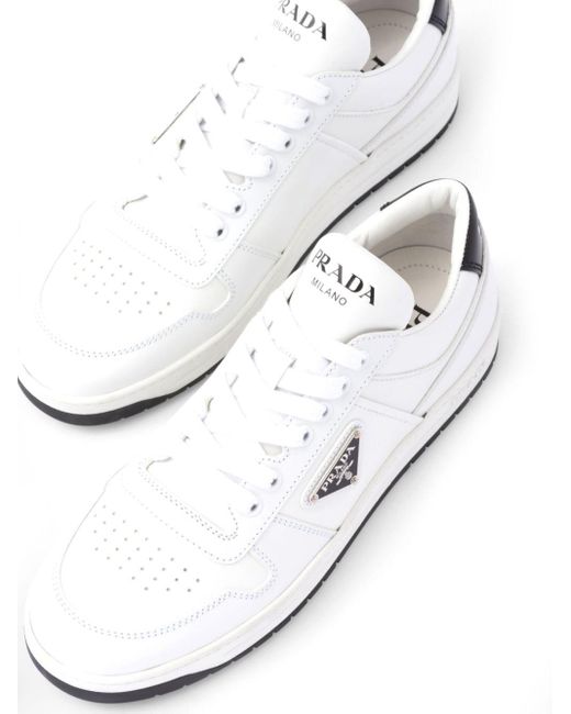 Prada White Downtown Brand-Plaque Leather Low-Top Trainers