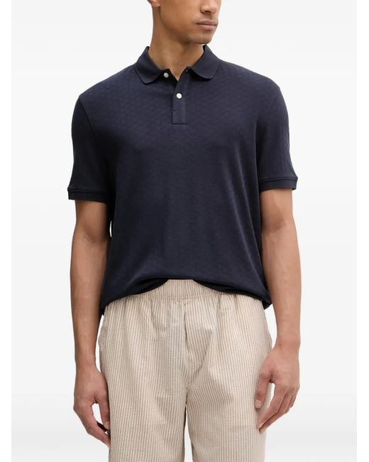 Guess Blue Geometric-Pattern Short-Sleeve Polo Shirt for men