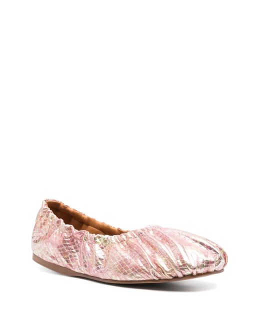 Forte Forte Pink Laminated Snake-Print Ballet Flats