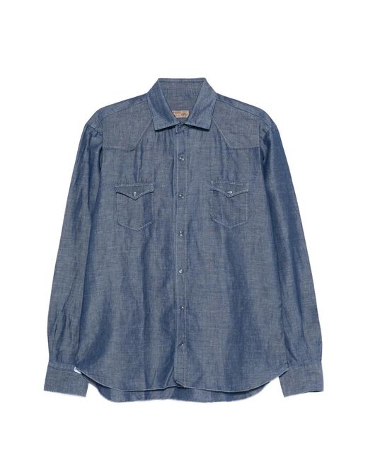 Barba Napoli Blue Flap-Pocket Shirt for men