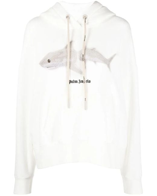 Palm Angels White Graphic-Print Cotton Hoodie