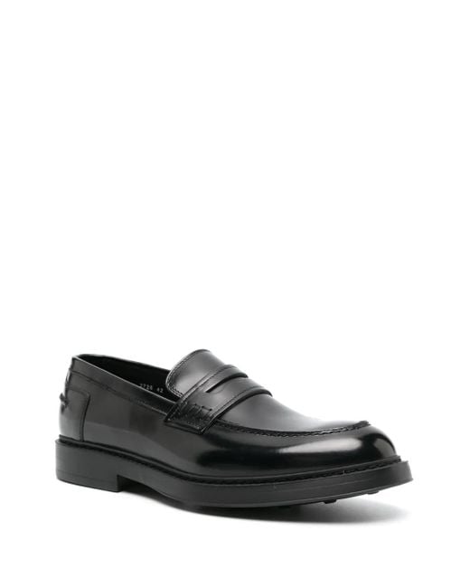 Doucal's Black Round-Toe Leather Loafers for men