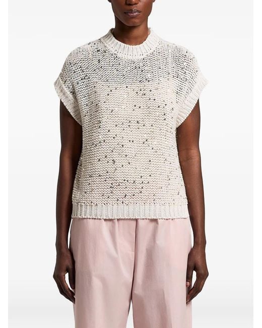 Peserico Natural Sequined Knitted Top