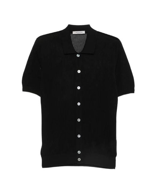 Fileria Black Perforated-Knit Short-Sleeve Shirt for men
