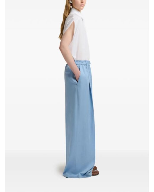 Marni Blue Satin-Finish Wide-Leg Trousers