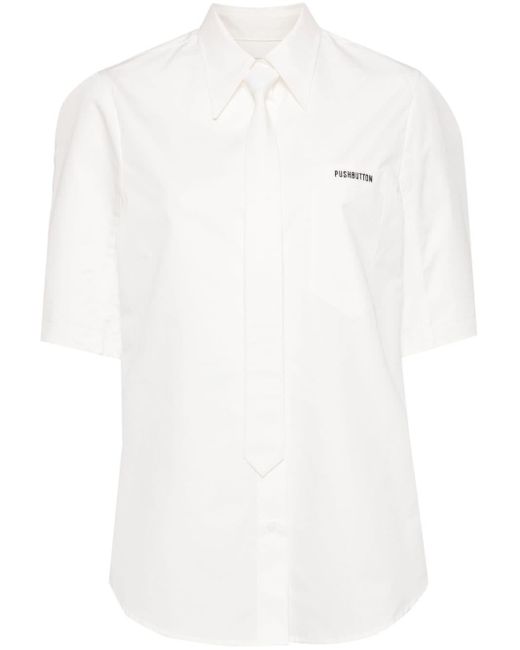 Pushbutton White Tie-embellished Shirt