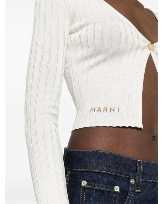 Marni White Cropped-Cardigan mit Intarsien-Logo