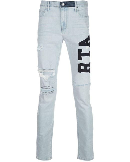 RTA Blue High Rise Skinny Fit Logo Embroidered Jeans for men