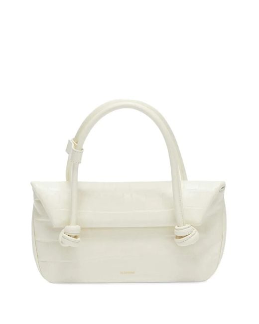Jil Sander White Small Crocodile-Effect Shoulder Bag