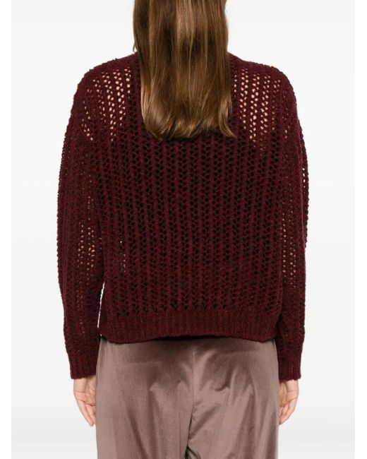 Max Mara Purple Quaglia Openwork High-Neck Sweater