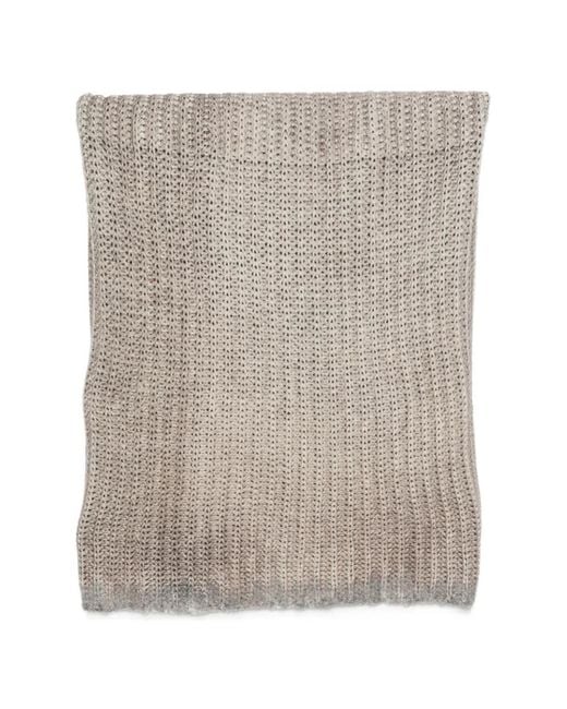 Avant Toi Gray Ribbed-Knit Frayed Snood Scarf for men