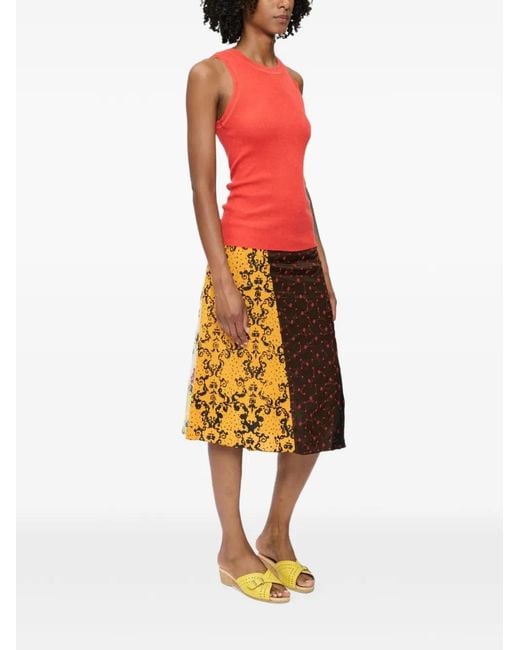 6397 Brown Scraps Patchwork Silk Midi Skirt