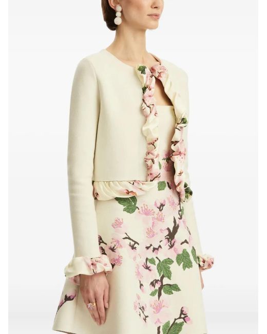 Oscar de la Renta White Printed-Trim Jacket