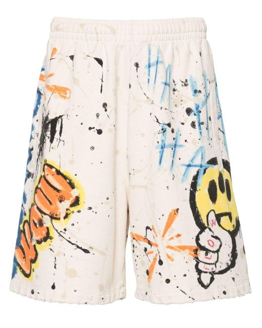 Barrow Natural Graffiti-print Cotton Track Shorts