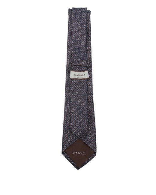 Canali White Geometric-Pattern Silk Tie for men