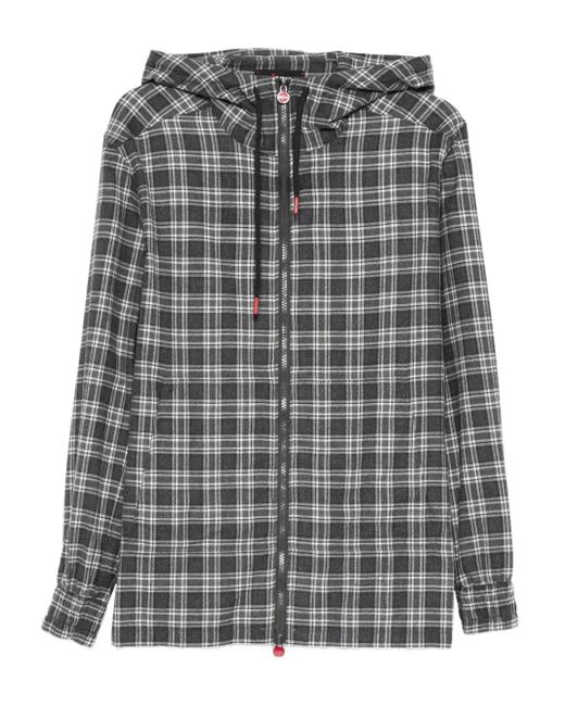 Kiton Gray Plaid Hooded Shirt for men