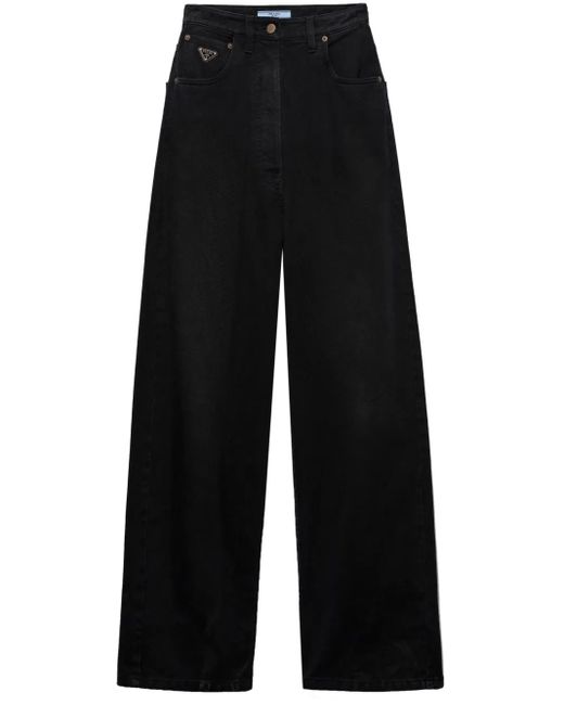 Prada Black High-Waisted Wide-Leg Jeans With Design