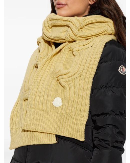 Moncler Metallic Cable-Knit Logo-Patch Scarf