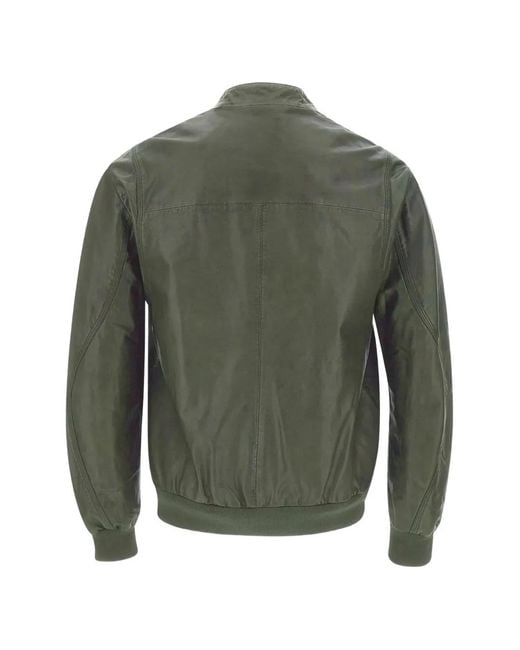 Peuterey Green Zip Leather Jacket for men