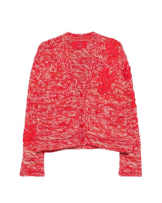 Ermanno Scervino Red Floral Appliqué Cardigan