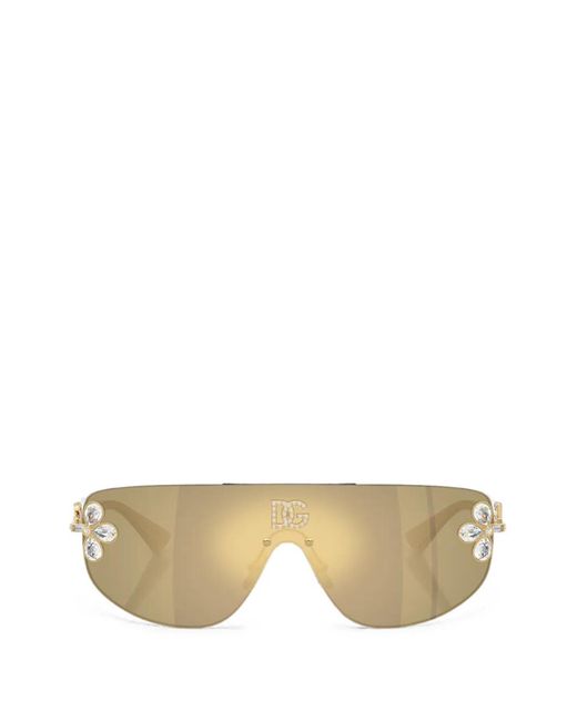 Dolce & Gabbana Natural Crystal-Embellished Logo Sunglasses
