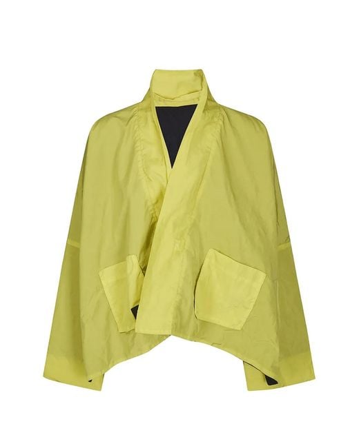 KIMO NO-RAIN Yellow Crinkled Shawl-Collar Jacket