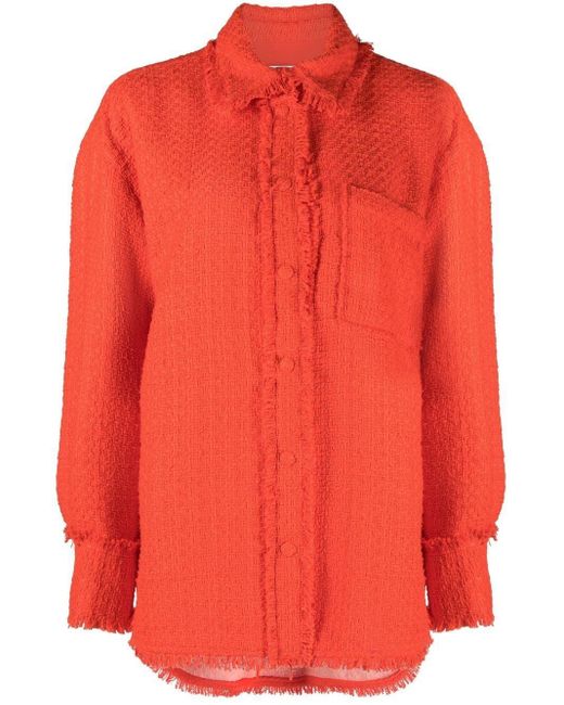 Giacca-camicia in tweed con frange di MSGM in Red