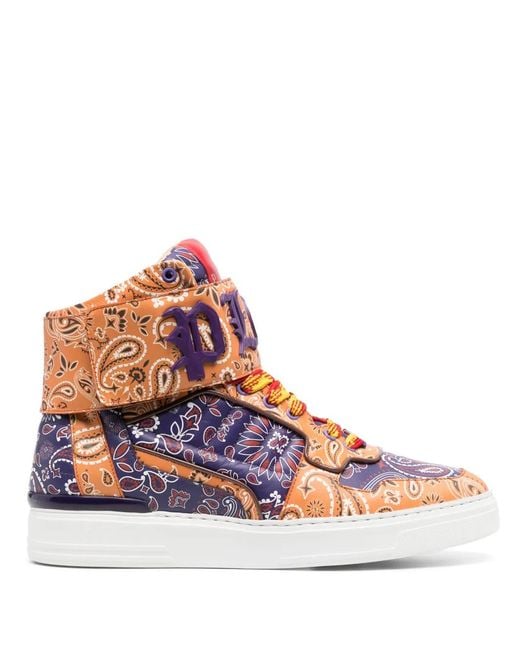 Philipp Plein Pink Paisley-Print Hi-Top Sneakers