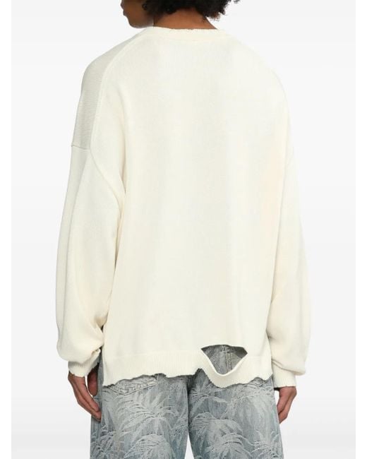 Helmut Lang White Distressed-Effect Ribbed Jumper for men