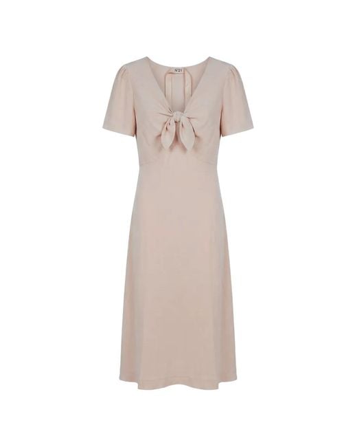 N°21 Natural Bow-Detail Short-Sleeve Midi Dress