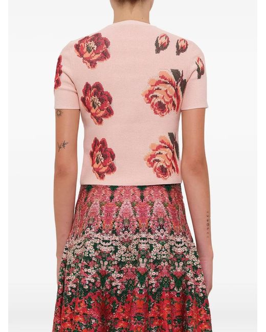 McQueen Red Tapestry Rose Jacquard T-Shirt