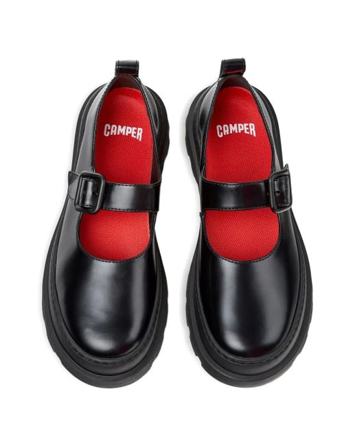 Camper Black Buckle-Strap Leather Loafers