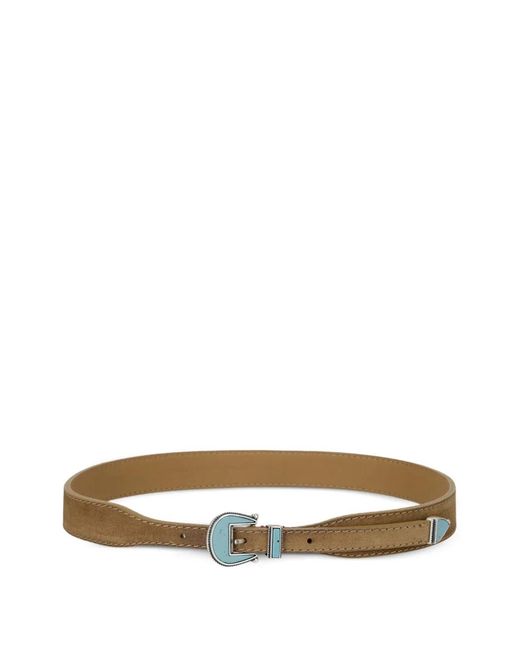 Fortela Brown Stone-Embellishment Leather Belt