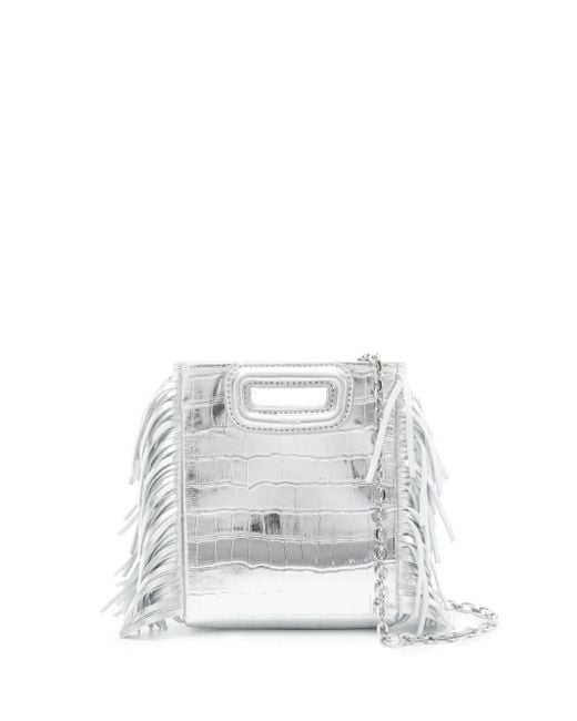 Maje White Mini Embossed-Leather M Bag With Chain