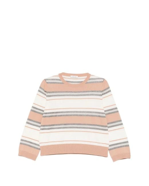Panicale White Striped Crew-Neck Top