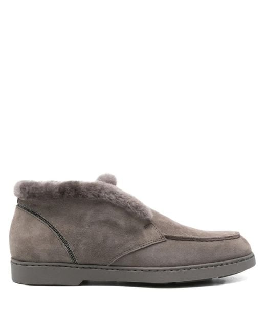 Doucal's Gray Wildlederstiefel Mit Pelzbesatz