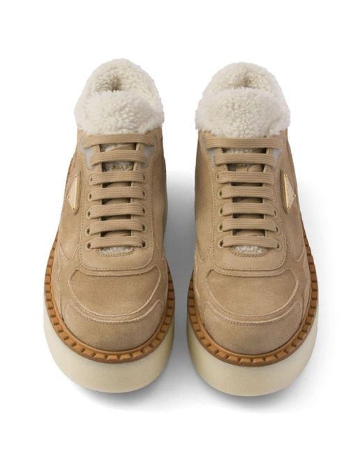 Prada Natural Suede Mid-Top Sneakers