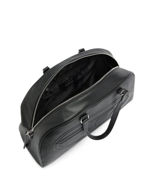 DIESEL Black 1Dr Dome-Leather Travel Bag With Oval D Logo for men