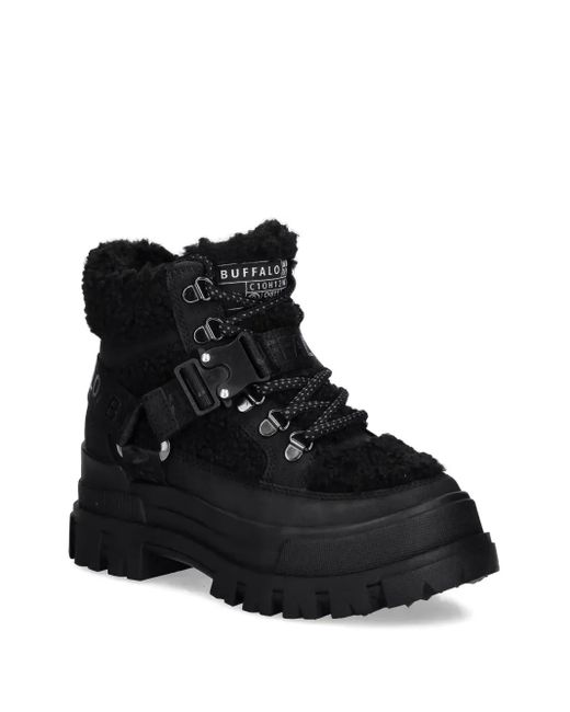 Buffalo Black Chunky Platform Lace-Up Boots