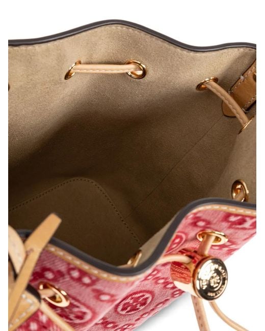 Tory Burch Pink T Monogram Denim Bucket Bag With Pockets